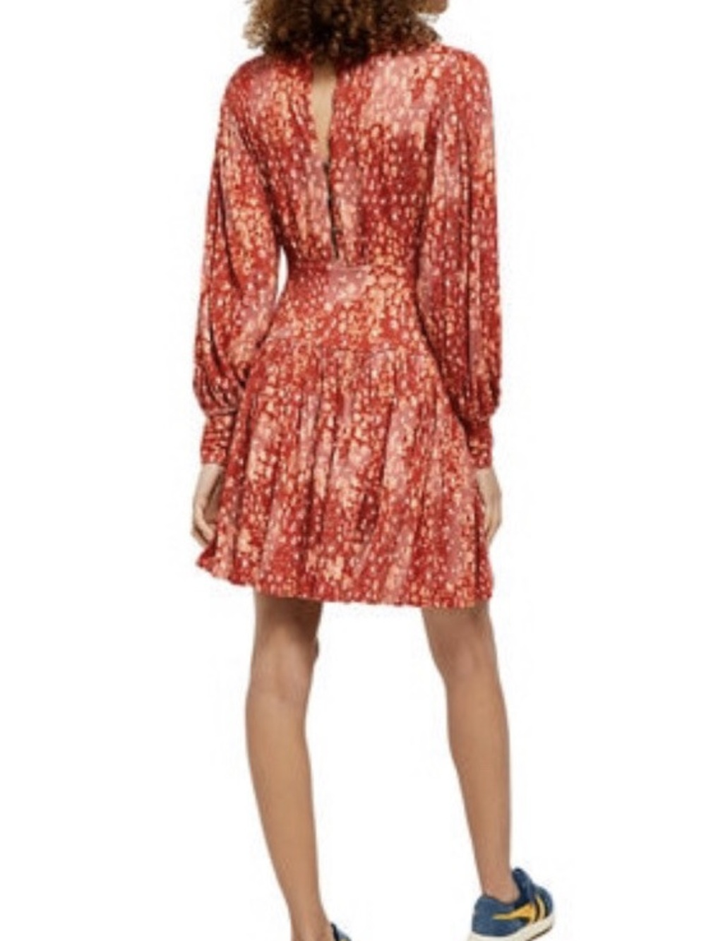 Free People Heartbeats Mini Rust Floral Long-Sleeve Mini Dress Size L NWT - Picture 2 of 10